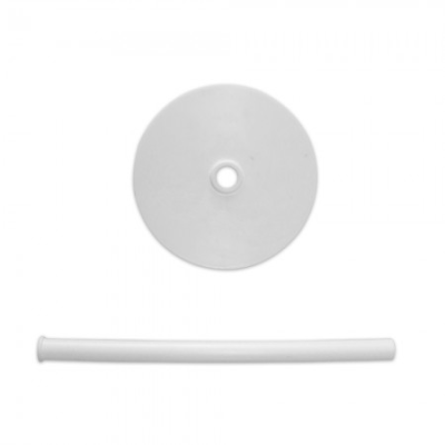 Disco branco redondo e tubo branco cilíndrico em fundo branco