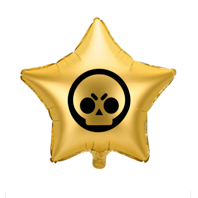 Balão estrela dourado com símbolo preto de caveira