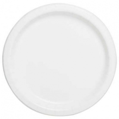 Prato descartável redondo branco com borda elevada