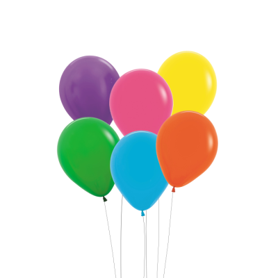 Seis balões coloridos de látex em branco