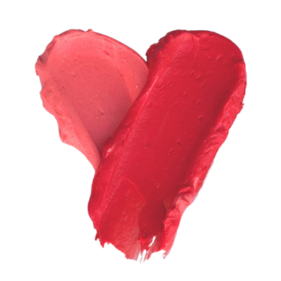 Amostras de batom creme rosa claro e vermelho, formato de coração