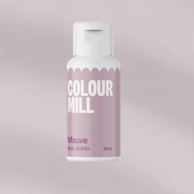 Frasco branco com rótulo lilás e texto COLOUR MILL Mauve OIL BLEND 20mL
