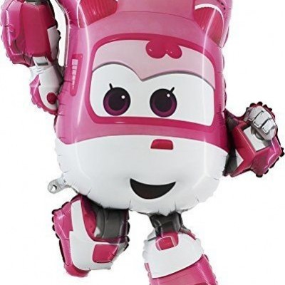 Balão robô cor-de-rosa e branco com olhos grandes