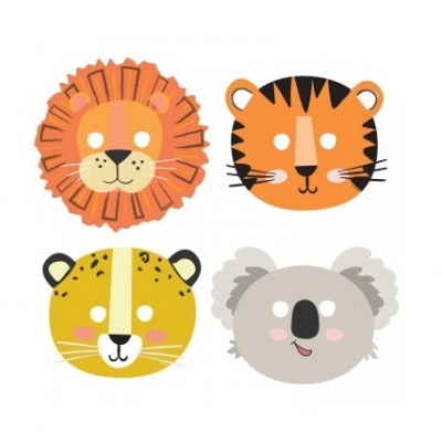 Máscaras de papel de leão, tigre, onça e coalita