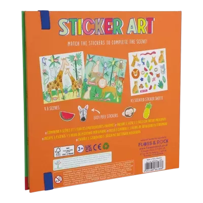 Livro de atividades Sticker Art com autocolantes perfumados de animais