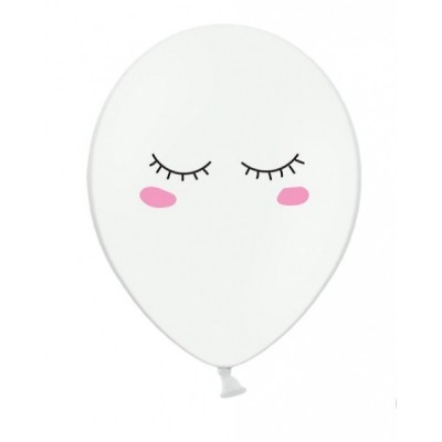 Balão branco com olhos e bochechas desenhados