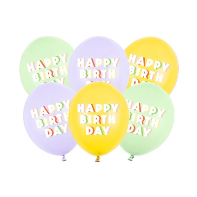Balões coloridos com texto Happy Birthday