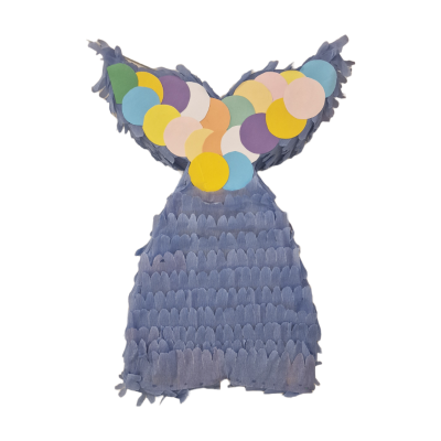 Figura decorativa cauda de sereia azul com círculos coloridos