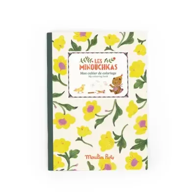 Capa de livro de colorir com flores amarelas e texto em francês.