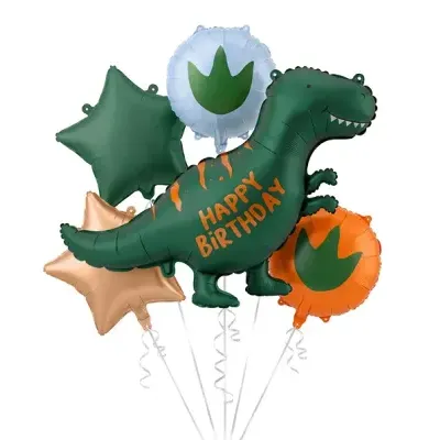 Balões metalizados de dinossauro e estrelas para festa