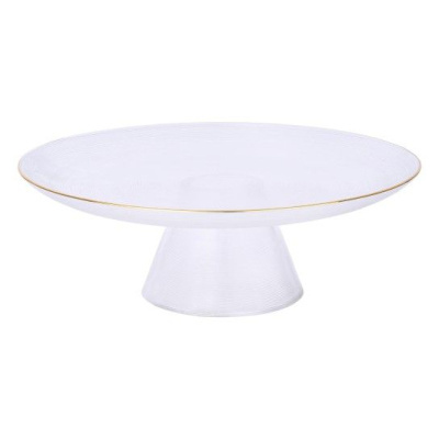 Prato de vidro transparente com borda dourada