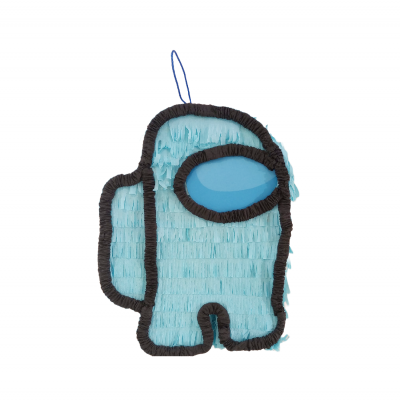 Pinhata personagem azul do jogo Among Us com franja e contorno preto.