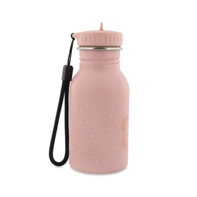Garrafa de água rosa com tampa rosa e alça preta