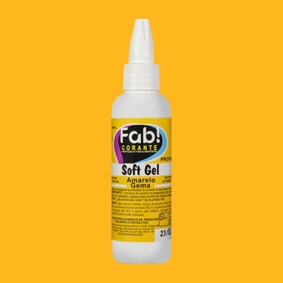 Garrafa de corante alimentício em gel amarelo com rótulo colorido