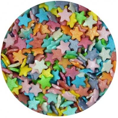 Estrelas comestíveis coloridas e brilhantes para decorar bolos