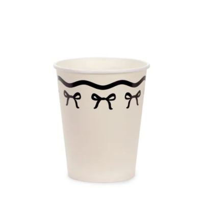 Copo descartável branco com laços pretos