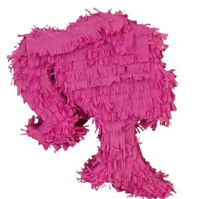 Piñata cor-de-rosa em forma de elefante com franjas de papel