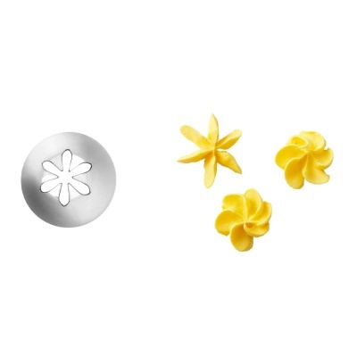 Bico de confeitar de aço inoxidável com padrão de estrela e decorações de creme amarelo em forma de flor