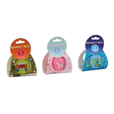 Bolas saltitantes Bouncy Ball com desenhos e etiquetas coloridas