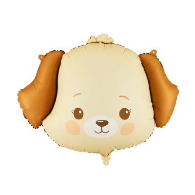 Balão em forma de cabeça de cão com orelhas castanhas e rosto bege claro