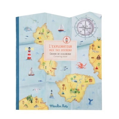 Livro de colorir com mapa marítimo e texto em francês na capa