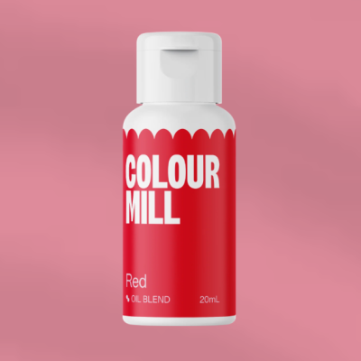 Frasco de corante vermelho COLOUR MILL em fundo rosa