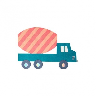 Ilustração simples de camião betoneira azul com betoneira rosa