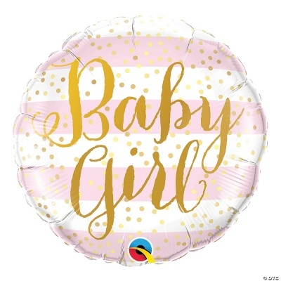 Balão metálico rosa e branco com texto dourado Baby Girl