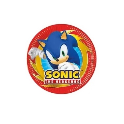 Prato de festa redondo com o personagem Sonic the Hedgehog