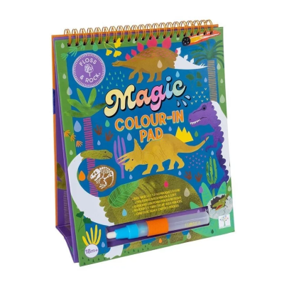 Bloco para colorir com dinossauros e marcador transparente e azul