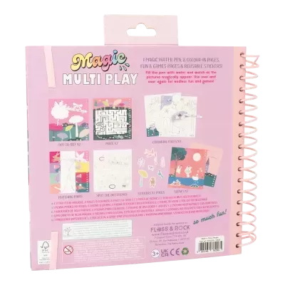 Caderno de atividades infantil Magic Multi Play rosa com caneta de água e jogos