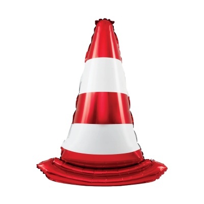 Balão em formato de cone de trânsito vermelho e branco