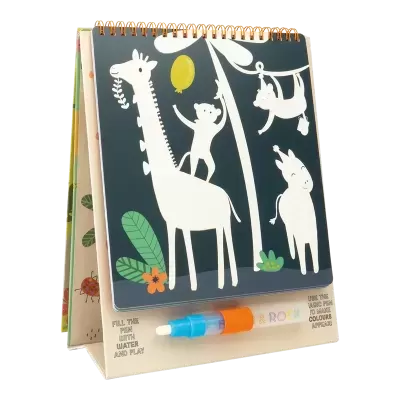 Livro/calendário infantil com ilustrações de animais e caneta de água