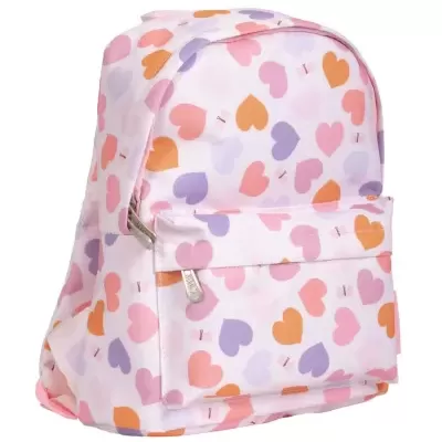 Mochila com padrão de corações coloridos em tecido