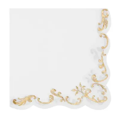 Guardanapo branco com borda dourada decorativa