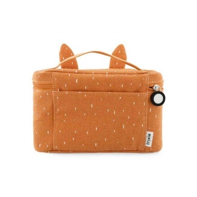 Bolsa laranja em tecido com padrões brancos e orelhas na parte superior