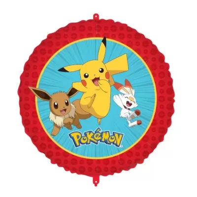 Balão redondo Pokémon com personagens e borda vermelha