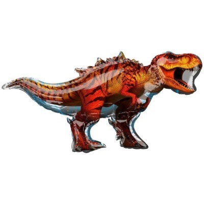 Balão metalizado em forma de dinossauro vermelho e laranja