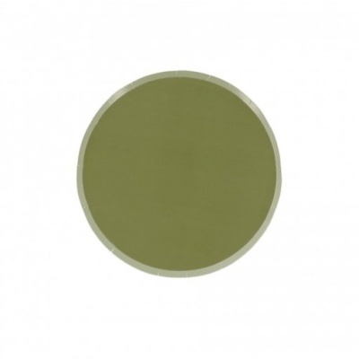 Disco circular verde oliva com bordas claras num fundo branco
