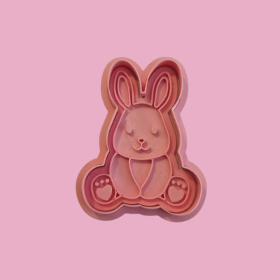 Forma cor-de-rosa em forma de coelho com detalhes gravados