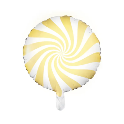 Balão redondo branco e amarelo com padrão espiral