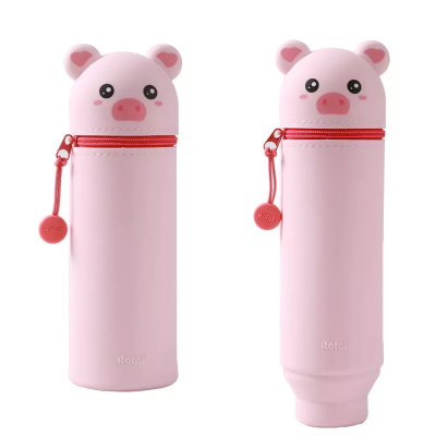 Garrafa termo rosa com tampa de porco e fecho vermelho