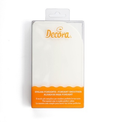 Espátula alisadora para fondant branca da Decora em embalagem transparente com detalhe laranja