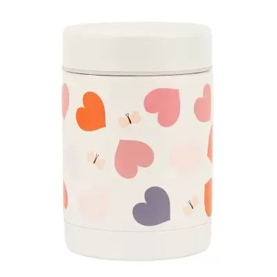 Frasco térmico branco com corações coloridos e borboletas