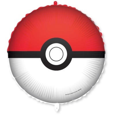 Balão metálico redondo com padrão de Pokébola vermelha e branca