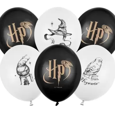 Balões de látex com motivos de Harry Potter em preto e branco