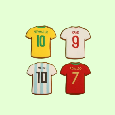 Miniaturas de camisolas de futebol com nomes Neymar Jr, Kane, Messi, Ronaldo