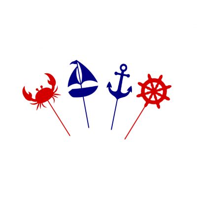 Pickers decorativos náuticos em vermelho e azul