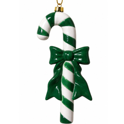 Ornamento natalício em forma de bengala com laço verde