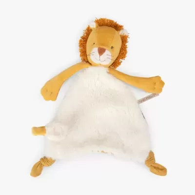 Brinquedo de peluche leão com corpo branco e braços e pernas castanhos